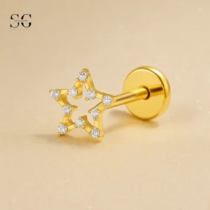 SGYS1009 Intern tråd Labret med Hollow Star Design and Zircon Inlay