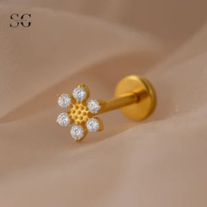 SGYS1018 Intern tråd Labret med seksstjerners design og zirkondekorasjon