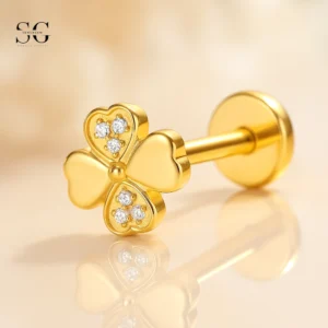 Labret de rosca interna SGYS1020 com desenho de rosa e zircônia