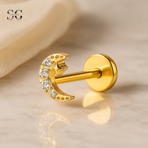 SGYS1023 Internal Thread Labret Crescent Design with Zircon Inlay