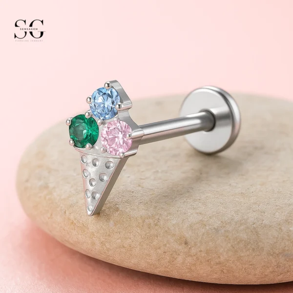 SGYS1030 Internal Thread Labret with Multi-Color Zircon Design