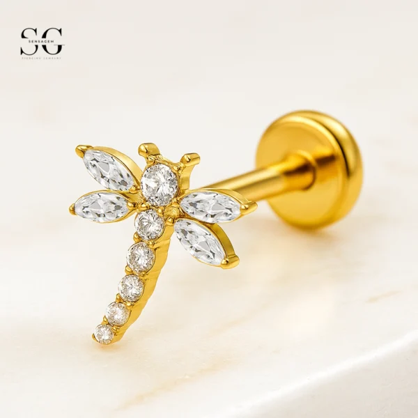 SGYS1037 Internal Thread Labret with Dragonfly Design and Zircon Gemstones
