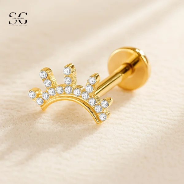 SGYS1040 Crown-Shaped G23 Titanium Labret with Zircon Gemstones