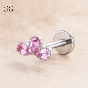 SGYS1044 Half-Plum Blossom G23 Titanium Labret with Pink Zircon Gemstone