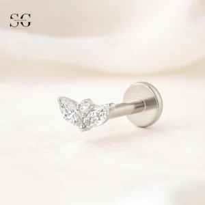 SGYS1046 Thick Eyebrow-Shaped G23 Titanium Labret with Zircon Gemstone