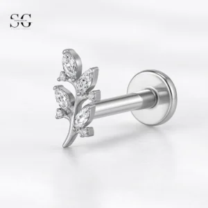 SGYS1047 Branch-Shaped G23 Titanium Labret with Zircon Gemstone