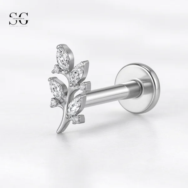 SGYS1047 Branch-Shaped G23 Titanium Labret with Zircon Gemstone