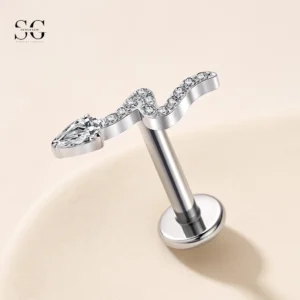 SGYS1048 Snake-Shaped G23 Titanium Labret with Zircon Gemstone
