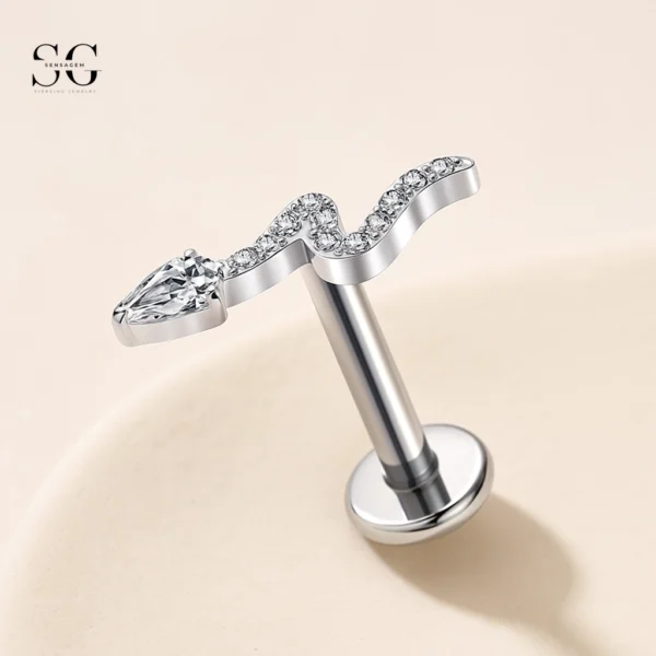 SGYS1048 Snake-Shaped G23 Titanium Labret with Zircon Gemstone