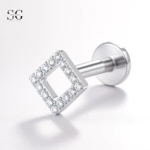 SGYS1049 Hot-Selling Square Hollow G23 Titanium Labret with Zircon Gemstone