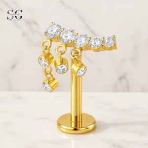 SGYS1050 Curved G23 Titanium Labret with Zircon Gemstone Pendant