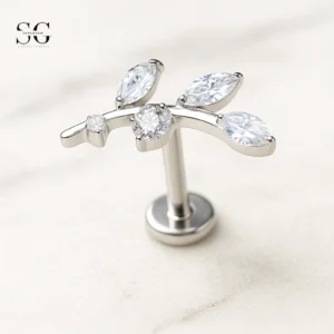 SGYS1053 Labret Studs - Branch-Shaped G23 Titanium Labret with Zircon Gemstone