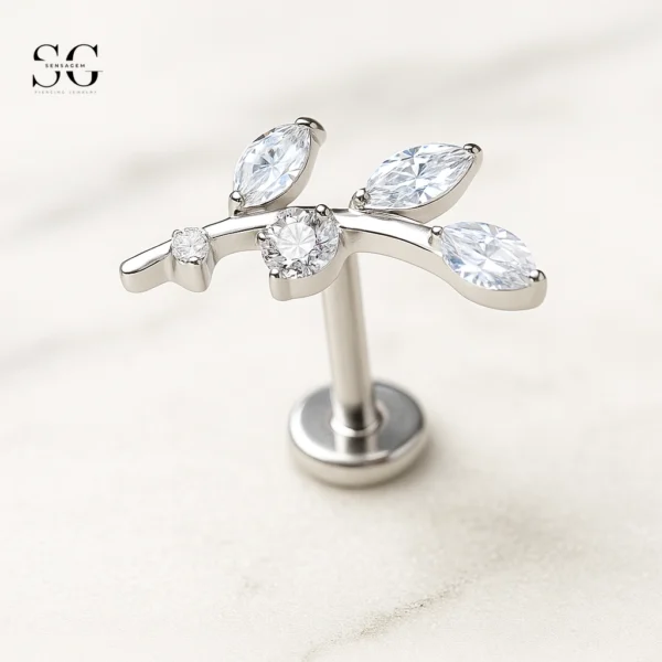 SGYS1053 Labret Studs - Branch-Shaped G23 Titanium Labret with Zircon Gemstone