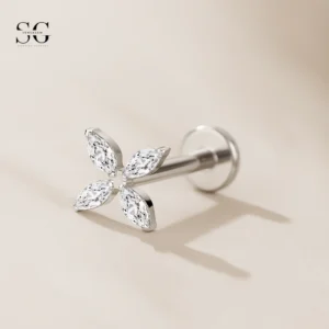 SGYS1054 Gem Labret Stud - Diamond Cross Design G23 Titanium Labret with Zircon Gemstone