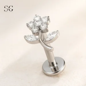 SGYS1055 Jewelry Labret - Flower Branch Design G23 Titanium Labret with Zircon Gemstone