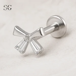 SGYS1061 Internal Thread Labret Studs – F136 Titanium with Zircon Gem