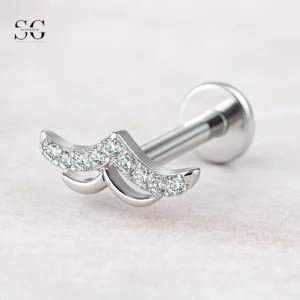 SGYS1062 Internal Thread Gem Labret Stud – F136 Titanium with Eyebrow-Shaped Design