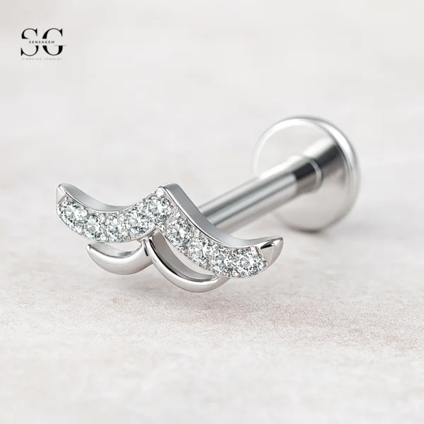 SGYS1062 Internal Thread Gem Labret Stud – F136 Titanium with Eyebrow-Shaped Design
