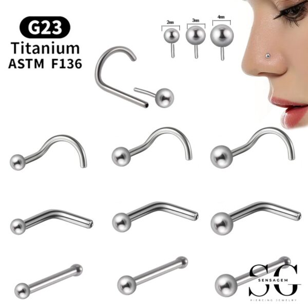 Sensagem SG546 G23 Titanium Nose Studs - Straight, L-Shape, Curved Barbell Options