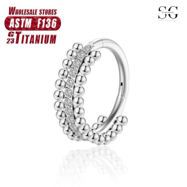 Sensagem GS572 F136 Titanium Double-Layer Nose Ring with Welded Ball and Gemstones