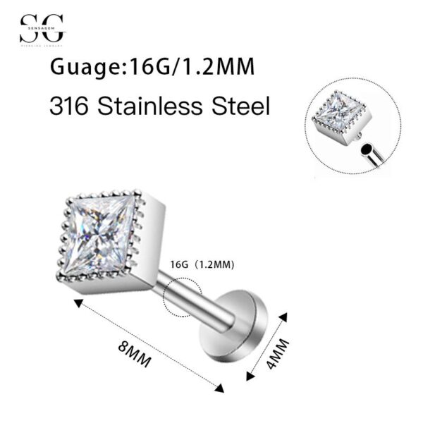 Sensagem SG549 Heart-Shaped Stainless Steel Lip Stud with Zircon, 16G Piercing - Image 10