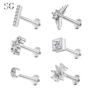Sensagem SG549 Heart-shaped ανοξείδωτο χάλυβα Stud με ζιρκόνιο, 16G διάτρηση