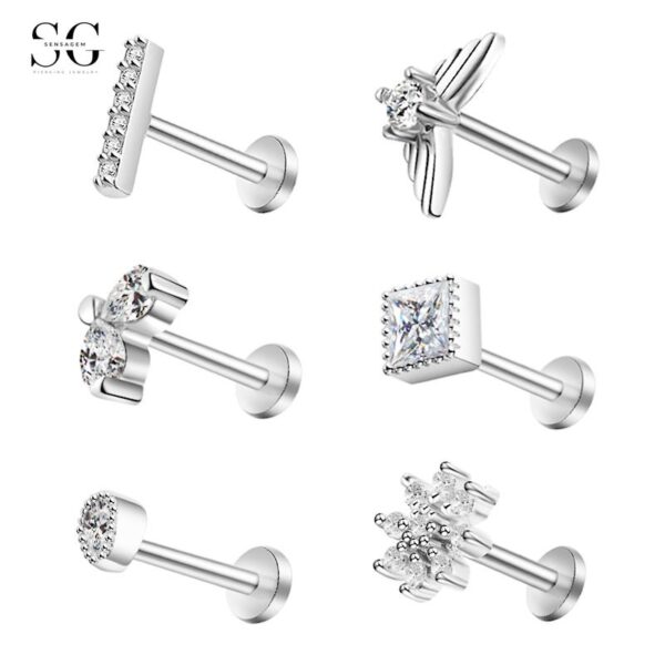 Sensagem SG549 Heart-Shaped Stainless Steel Lip Stud with Zircon, 16G Piercing