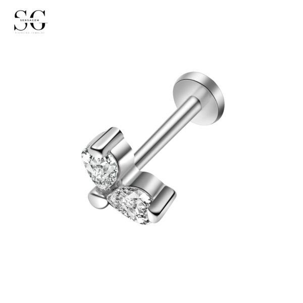 Sensagem SG549 Heart-Shaped Stainless Steel Lip Stud with Zircon, 16G Piercing - Image 7