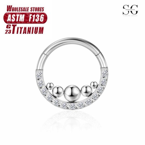 Sensagem SG557 F136 Titanium Nose Ring with Zircon Stone, 1.2*8mm & 1.2*10mm