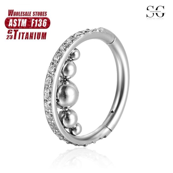 Sensagem SG558 F136 Titanium Nose Ring with Zircon, 1.2*8mm & 1.2*10mm