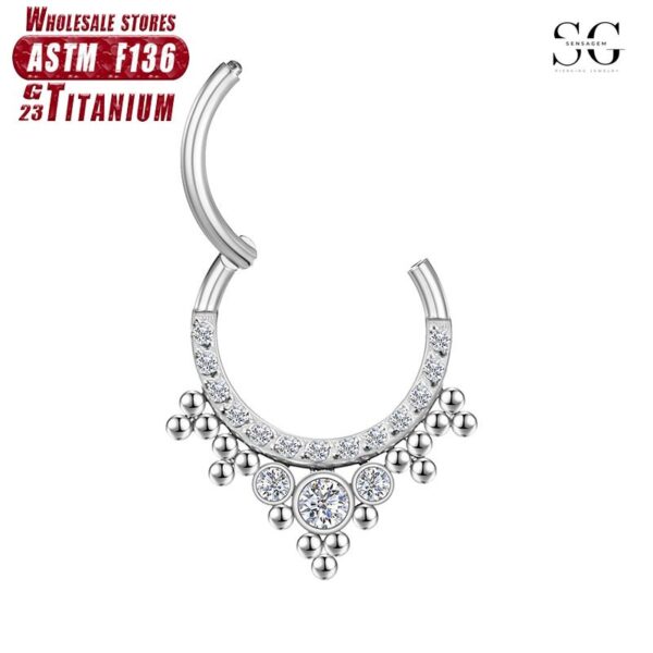 Sensagem SG561 F136 Titanium Nose Ring with Zirconia, Closed Design, 1.2*8-12mm - Image 4