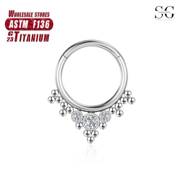 Sensagem SG561 F136 Titanium Nose Ring with Zirconia, Closed Design, 1.2*8-12mm - Image 3