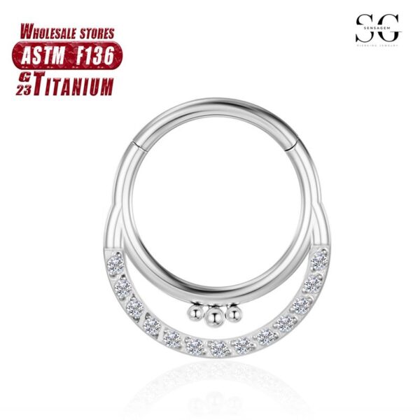 Sensagem SG570 F136 Titanium Nose Ring with Welded Ball & Zircon Inlay