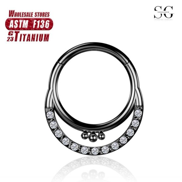 Sensagem SG570 F136 Titanium Nose Ring with Welded Ball & Zircon Inlay - Image 3