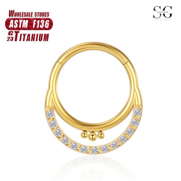 Sensagem SG570 F136 Titanium Nose Ring with Welded Ball & Zircon Inlay - Image 2