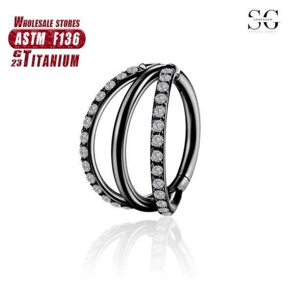 Sensagem SG575 F136 Titanium 3-Prong Nose Ring with Zircon - Image 3