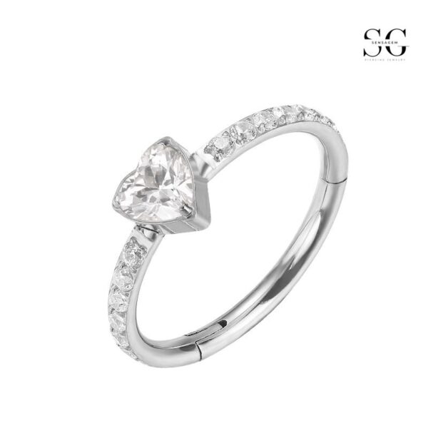 SGYS2030 16g Heart-Shaped 316L Stainless Steel Nose Ring with Zircon - Image 2