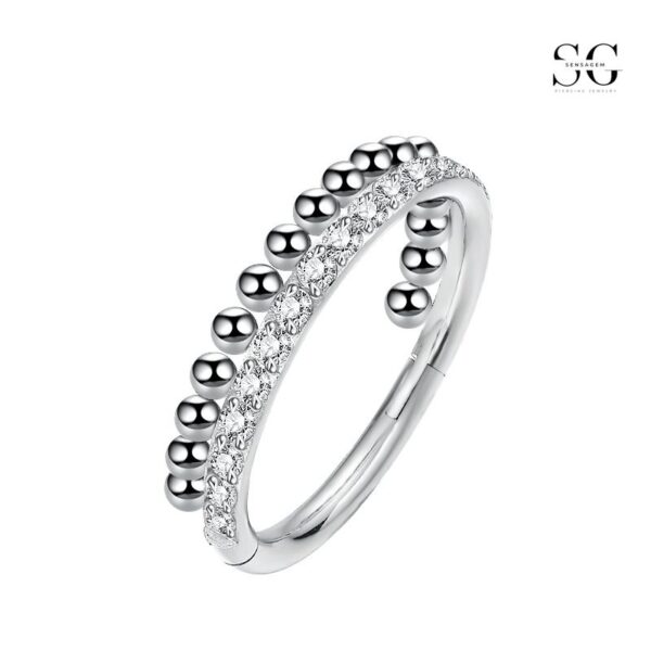 SGYS2031: 16G 316L Stainless Steel Hinged Nose Ring with Side Ball and Zircon Stone - Image 2