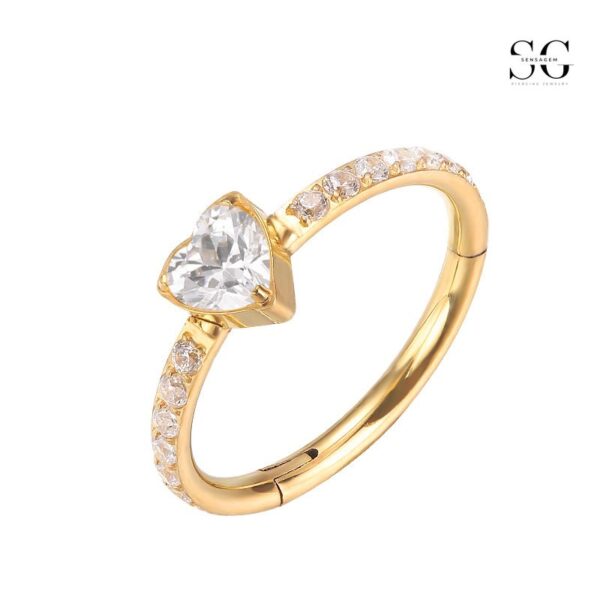 SGYS2030 16g Heart-Shaped 316L Stainless Steel Nose Ring with Zircon - Image 3