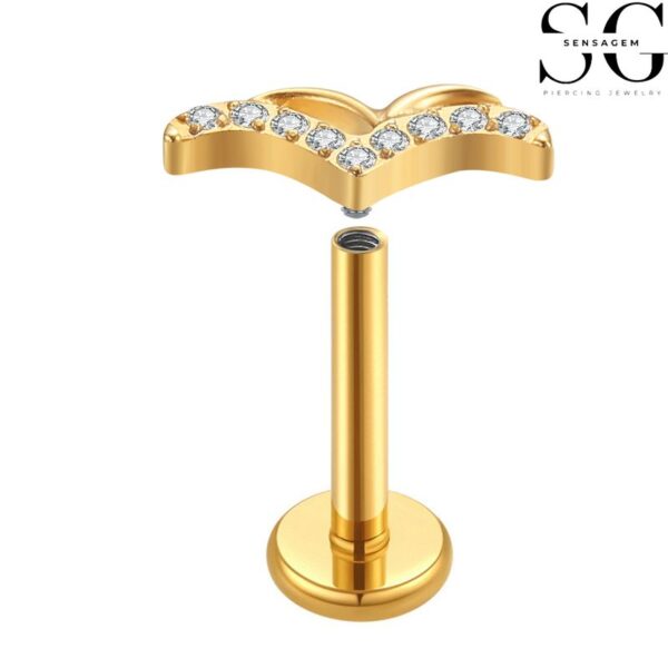 SGYS1062 Internal Thread Gem Labret Stud – F136 Titanium with Eyebrow-Shaped Design - Image 2