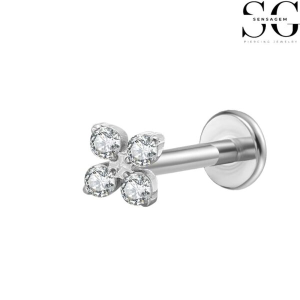 SGYS1063 Internal Thread Stud Labret – F136 Titanium with Four White Zircon Gems