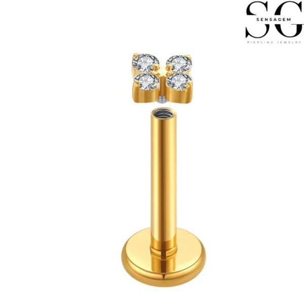 SGYS1063 Internal Thread Stud Labret – F136 Titanium with Four White Zircon Gems - Image 2