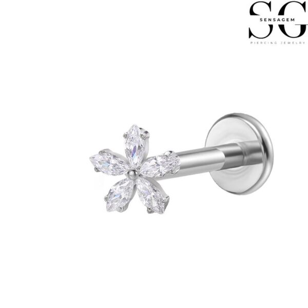 SGYS1064 Internal Thread Labret Stud – F136 Titanium with Five Zircon Gems