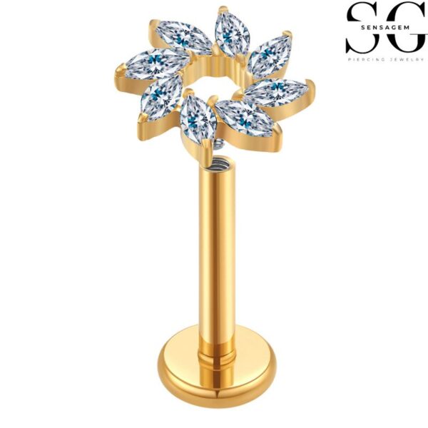 SGYS1068 Internal Thread Labret – F136 Titanium Flower Design with 8 Zircon Stones - Image 2