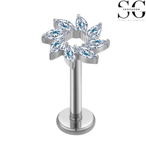 SGYS1068 Internal Thread Labret – F136 Titanium Flower Design with 8 Zircon Stones