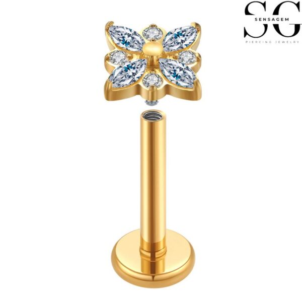 SGYS1069 Internal Thread Labret – F136 Titanium Flower Design with 8 Zircon Stones - Image 2