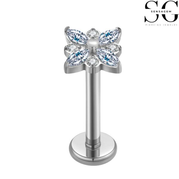 SGYS1069 Internal Thread Labret – F136 Titanium Flower Design with 8 Zircon Stones