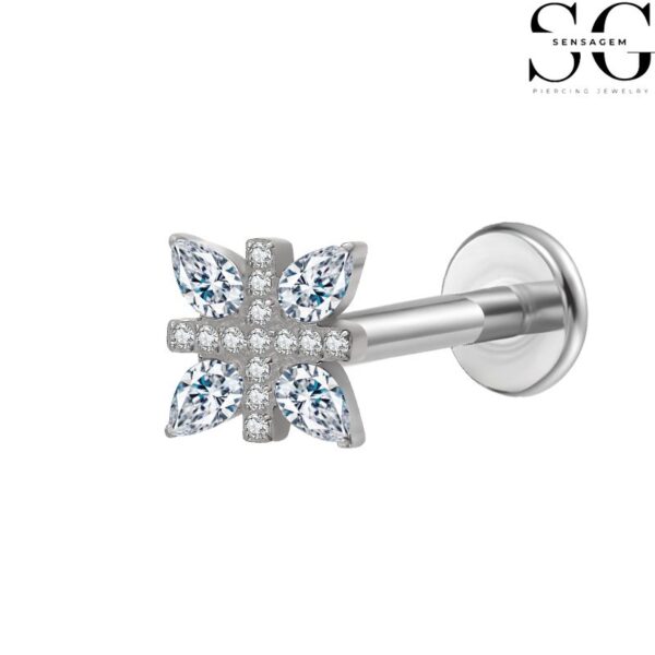 SGYS1071 Wholesale Cross-Shaped Multi-Zircon Flatback Labret – F136 Titanium