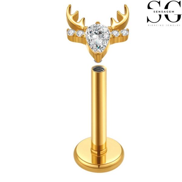 SGYS1077 - Custom Body Piercing Jewelry: Deer Head Internal Thread Labret - Image 2