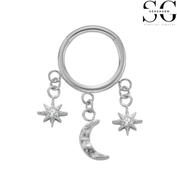 SGYS2008 - F136 Titanium Segment Clicker Ring with Star and Moon Pendant for Septum Piercings - Image 2